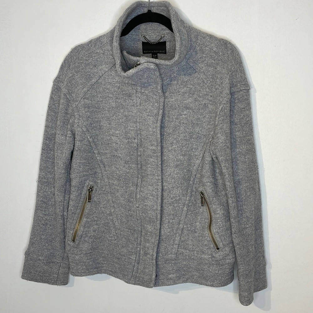 𝅺BANANA Republic heather gray wool blend zipper funnel neck jacket size small